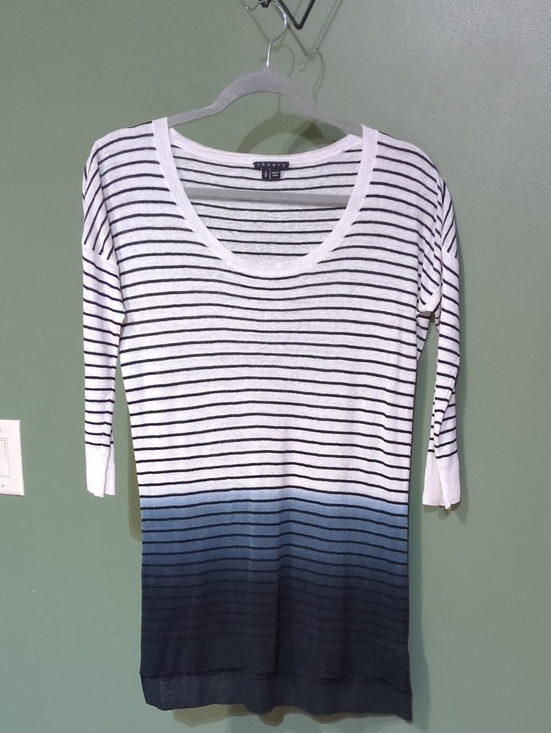 Theory Tops - Theory Linen Blend Ombre Knit 3/4 Sleeve Tunic Scoop Neck Hi Lo Top Sz S